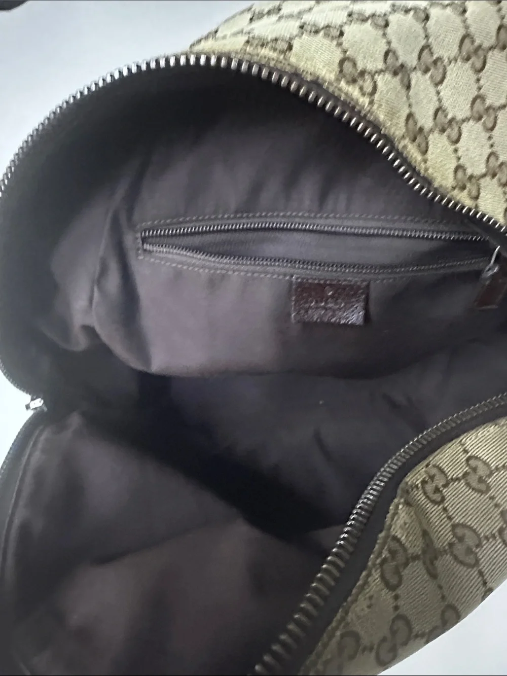 Gucci Brown GG Canvas Backpack with Red & Green Web Stripe